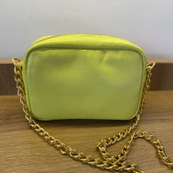 Bolsa Cloe Pequena de Couro com Alça de Corrente Verde-Limão