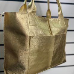 Bolsa Ana grande de couro shopping Bag Dourada