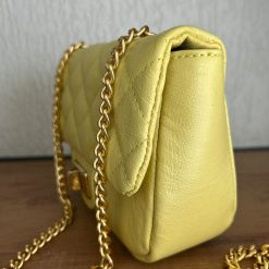 Bolsa Melina de Corrente Pequena Couro Legítimo Amarelo Lima