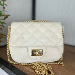 Bolsa Melina de Corrente Pequena Couro Legítimo Off White