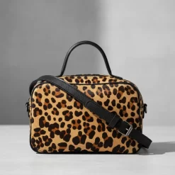 bolsa de couro baú feminina onça