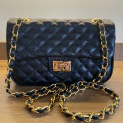 Bolsa Matelassê Couro legítimo Preta – Bolsa Carol