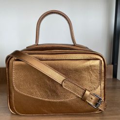 Bolsa Manuela Baú Média couro Metalizada Bronze