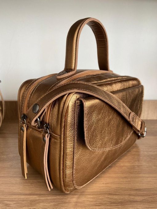 Bolsa Manuela Baú Média couro Metalizada Bronze - Image 3