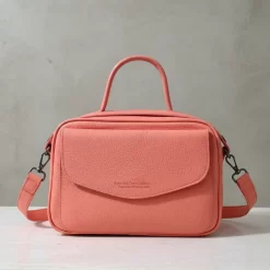 bolsa de couro baú feminina Manuela Goiaba