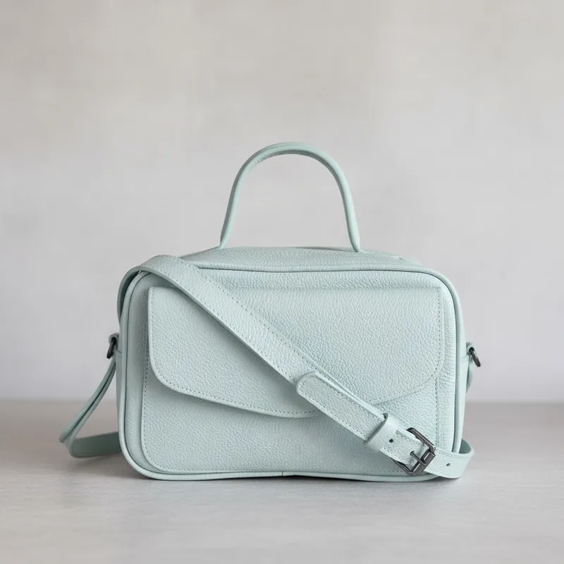 bolsa de couro baú feminina Manuela Verde Menta