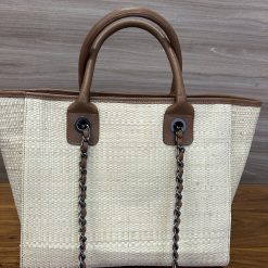 Bolsa Palha com detalhes em couro Anne