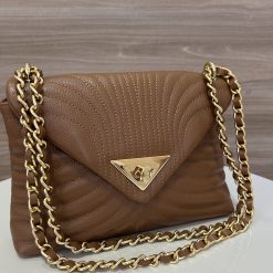 Bolsa Couro legítimo Ester caramelo alça corrente