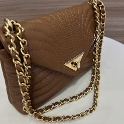 Bolsa Couro legítimo Ester caramelo alça corrente