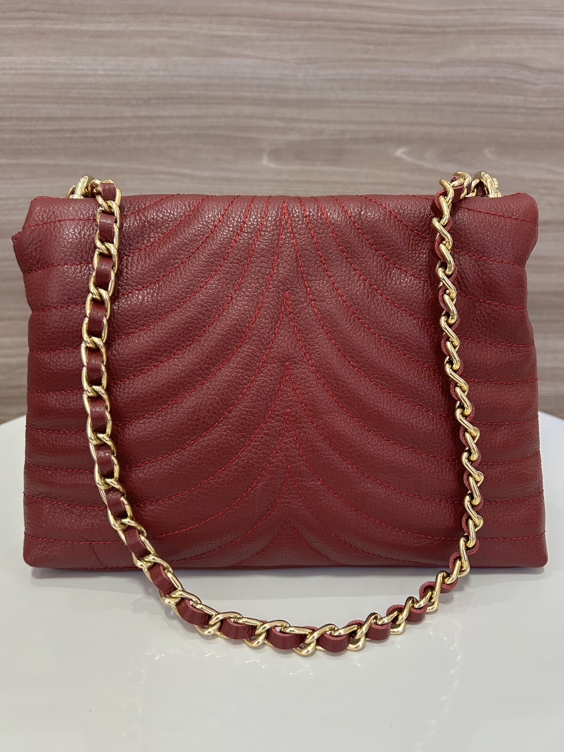 Bolsa Couro legítimo Ester vermelha alça corrente - Imagem 4