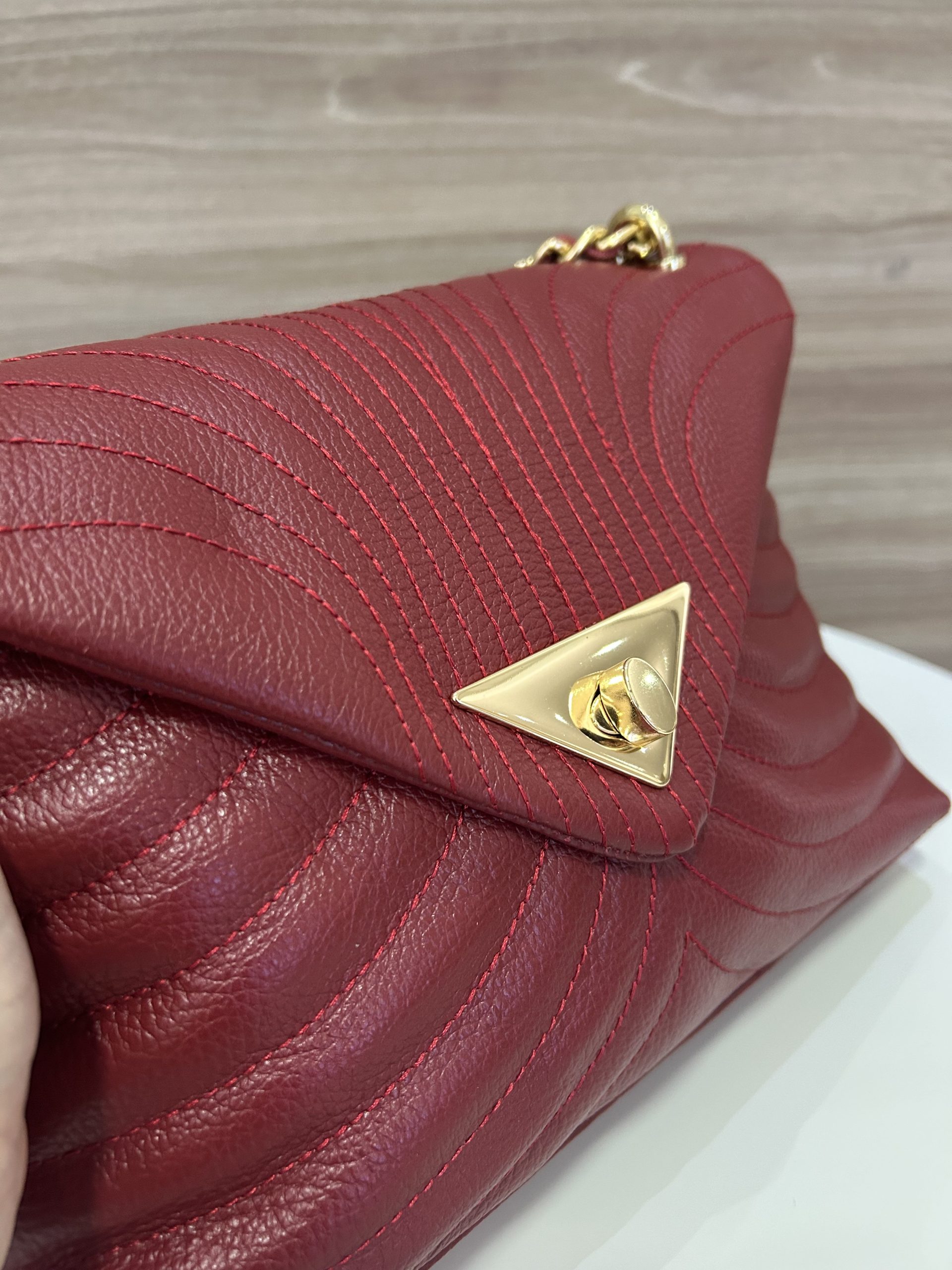 Bolsa Couro legítimo Ester vermelha alça corrente - Imagem 3