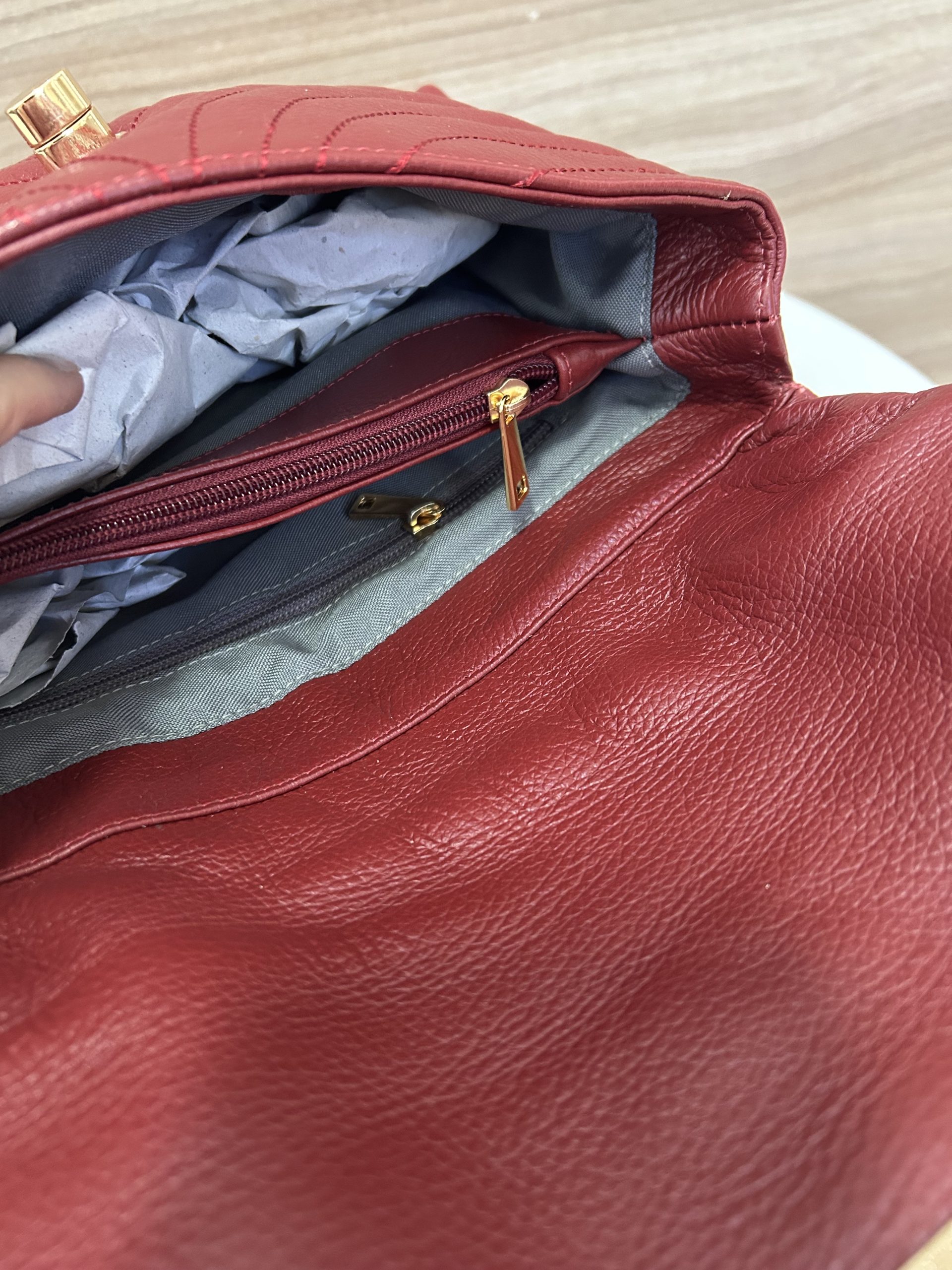 Bolsa Couro legítimo Ester vermelha alça corrente - Imagem 2