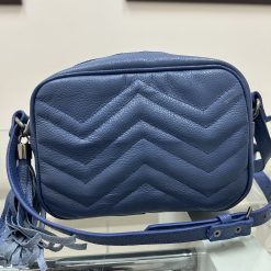 Bolsa transversal em couro zig zag Azul Denim