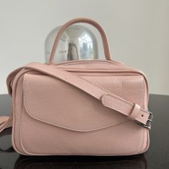 bolsa de couro baú feminina Manuela Nude rosado
