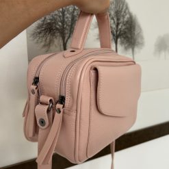 bolsa de couro baú feminina Manuela Nude rosado