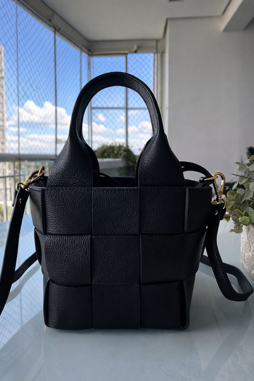 Bolsa Antônia tressê Couro Preta - Imagem 2